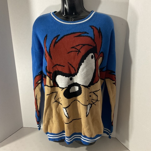 Forever 21 x WB Looney Tunes Blue Taz Pullover Sweater Size Small - Picture 9 of 9